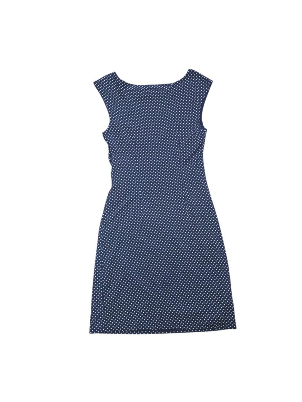LOFT Petite Polka Dot Sleeveless Sheath Dress SP Navy Viscose Blend